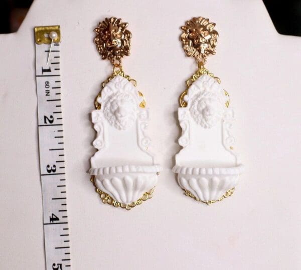 SOLD! 4587 Unusual Baroque White Lion Fountain Earrings - Image 4
