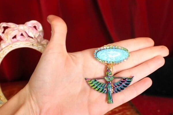 SOLD! 4678 Egyptian Revival Iridescent Genuine Australian Triplet Opal Earrings Studs - Image 3