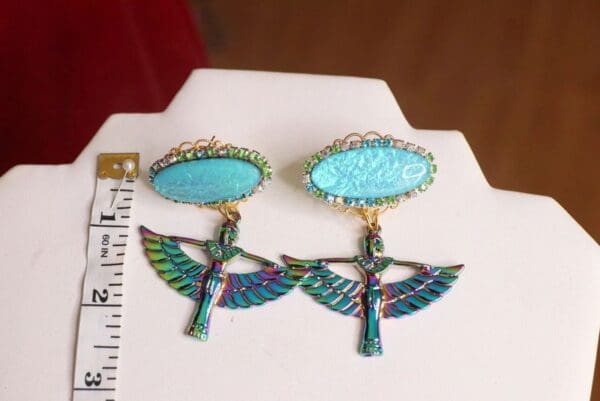 SOLD! 4678 Egyptian Revival Iridescent Genuine Australian Triplet Opal Earrings Studs - Image 7