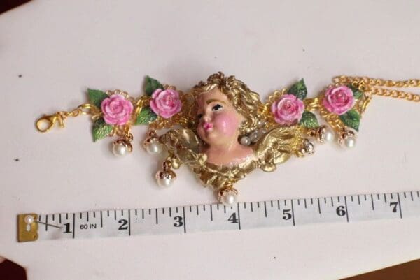 SOLD! 4688 Baroque Vivid Chubby Cherub Roses Pearl Bracelet - Image 2