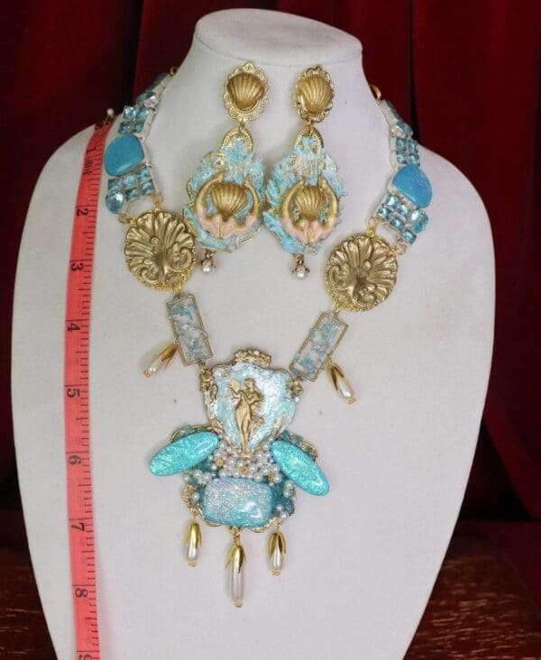 SOLD! 4692 Baroque Mermaid Hand Painted Genuine Australian Triplet Opal Topaz Statement Necklace - Image 6