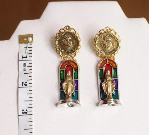 SOLD! 4694 3D Effect Virgin Mary Cathedral Sacred Heart Stunning Studs Earrings - Image 7
