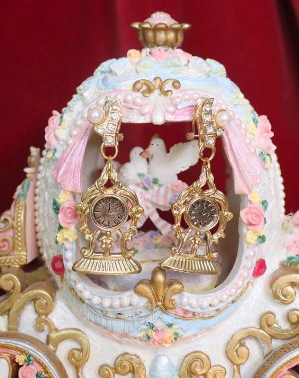 SOLD! 4702 3D Effect Baroque Clock Light Weight Studs Earrings - Image 2