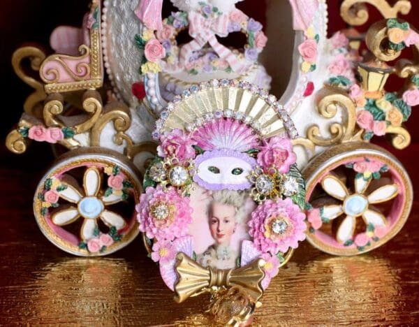 SOLD! 4714 Young Marie Antoinette Hand Painted Bow Fan Massive Brooch - Image 2