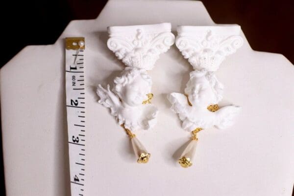 SOLD! 4718 White Architect Baroque Roman Column White Chubby Cherubs Angels Studs Earrings - Image 6