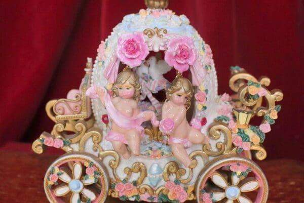 SOLD! 4721 Baroque Hand Painted Cherubs Pink Rose Studs Earrings - Image 6