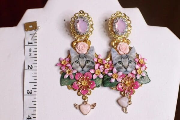 SOLD! 4731 Baroque Adorable Cats Hand Painted Studs Earrings - Image 8