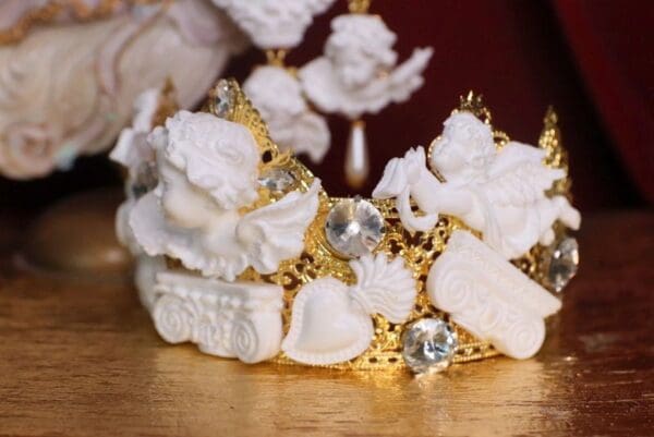 SOLD! 4737 Baroque White Chubby Cherubs Angels Roman Column Sacred Hearts Crown - Image 6