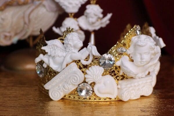 SOLD! 4737 Baroque White Chubby Cherubs Angels Roman Column Sacred Hearts Crown - Image 7