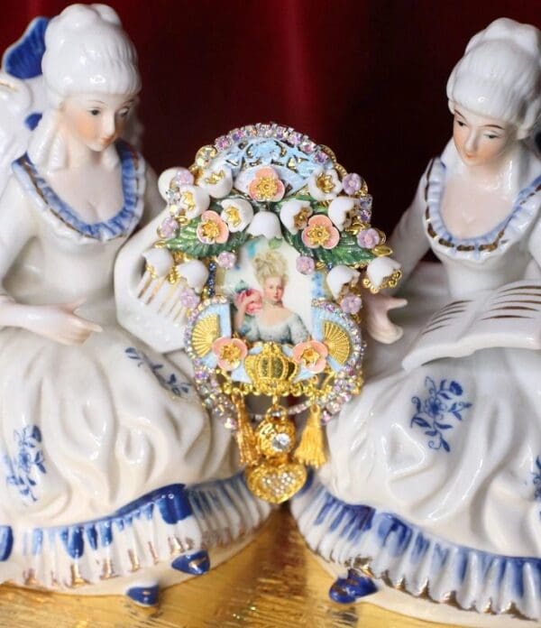 SOLD! 4730 Young Marie Antoinette Hand Painted Lily Of The Valley Fan Massive Brooch