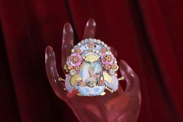 SOLD! 4755 Young Marie Antoinette Hand Painted Cocktail Huge Ring - Image 2