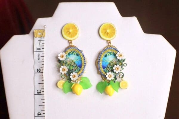 SOLD! 4763 Baroque Sicilian Tile Taormina Lemon Studs Earrings - Image 5