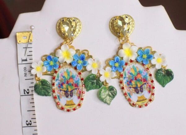 SOLD! 4764 Baroque Sicilian Tile Taormina Vase Flowers Studs Earrings - Image 3