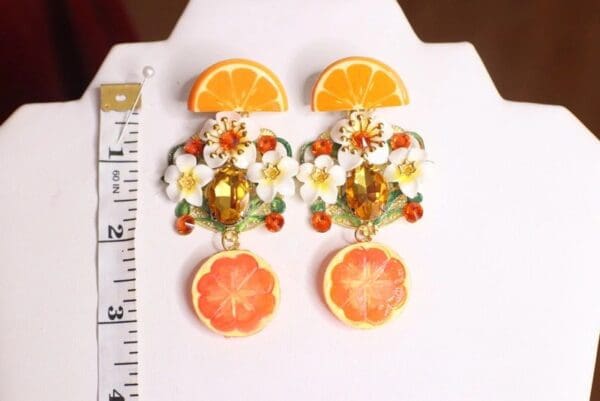 SOLD! 4776 Baroque Sicilian Orange Fruit Flower Blossom Studs Earrings - Image 3