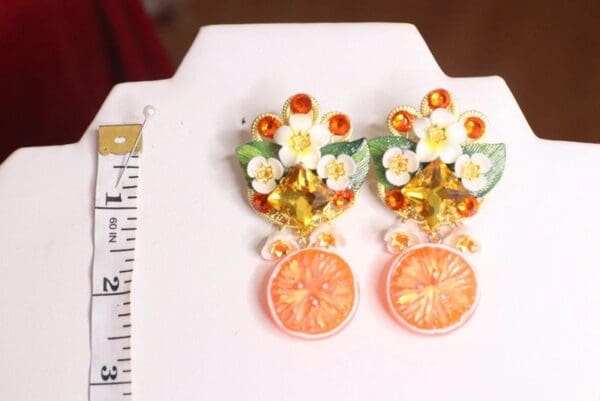 SOLD! 4777 Baroque Sicilian Orange Fruit Flower Blossom Studs Earrings - Image 3