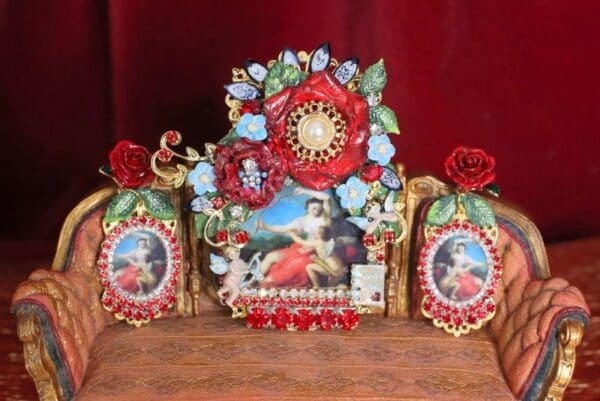 SOLD! 4780 Set Of Batoni Pompeo Rococo Eros Artemisa Paintings Massive Brooch+ Earrings