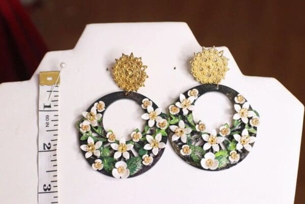 SOLD! 4782 Baroque Sicilian Flower Blossom Black Earrings - Image 3