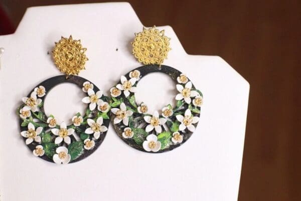 SOLD! 4782 Baroque Sicilian Flower Blossom Black Earrings - Image 4