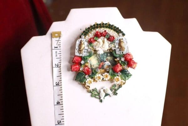 SOLD!4794 Rococo Paintings Hand Painted Tulips Bird Cage Massive Brooch+ Earrings - Image 6