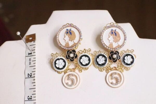 SOLD! 4816 Madam Coco Portrait Charms Massive Studs Earrings - Image 7