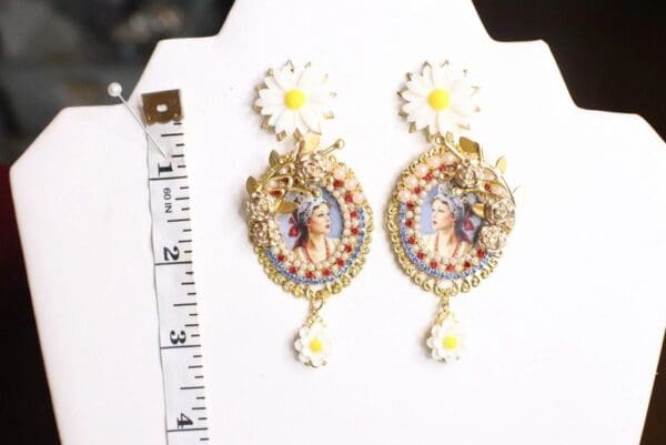 SOLD! 4831 Russian Revival Daisy Cameo Earrings - Image 6