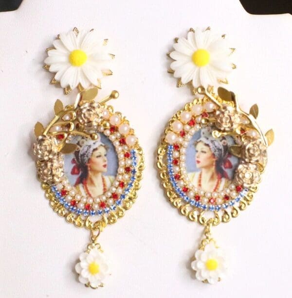 SOLD! 4831 Russian Revival Daisy Cameo Earrings