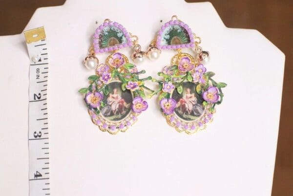 SOLD! 4853 Rococo Paintings Diana From Hunting Violet Fan Earrings - Image 7