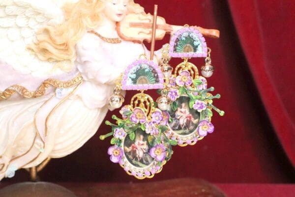 SOLD! 4853 Rococo Paintings Diana From Hunting Violet Fan Earrings - Image 9