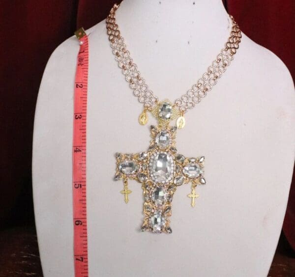 SOLD! 4854 Baroque Runway Clear Rhinestones Huge Cross Necklace - Image 6