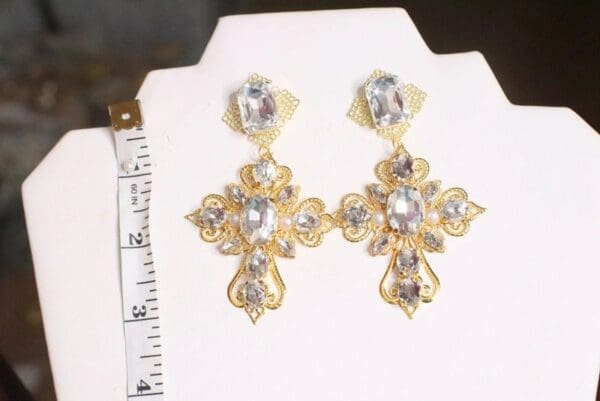 SOLD! 4855 Baroque Runway Clear Crystal Cross Earrings - Image 2