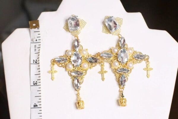 SOLD! 4856 Baroque Runway Clear Crystal Cross Charms Earrings - Image 3