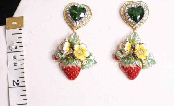 SOLD! 4861 Baroque Enamel Strawberry Elegant Studs Earrings - Image 4