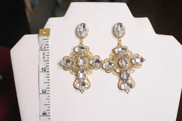 SOLD! 4865 Baroque Runway Clear Oval Crystal Cross Earrings - Image 3