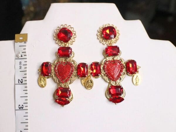 SOLD! 4883 Baroque Runway Her Heart Massive Cross Charms Earrings - Image 4