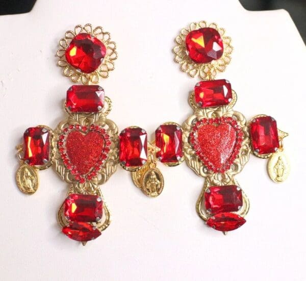 SOLD! 4883 Baroque Runway Her Heart Massive Cross Charms Earrings