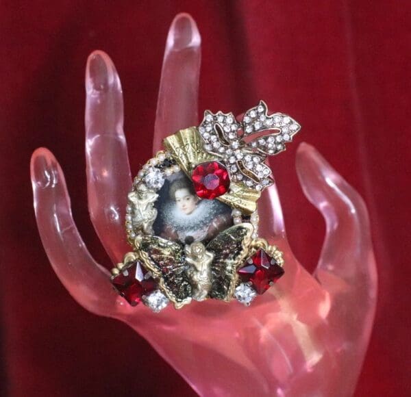 SOLD! 4891 Victorian La Reina Butterfly Crystal Massive Cocktail Adjustable Ring - Image 6