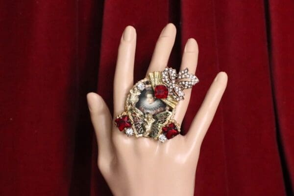 SOLD! 4891 Victorian La Reina Butterfly Crystal Massive Cocktail Adjustable Ring - Image 7