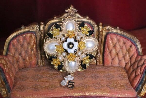 SOLD! 4895 Byzantine Madam Coco Huge Pearl Camellia Brooch