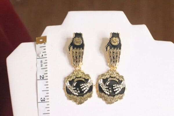 SOLD! 4898 Goth Bomb Scull Doomed Enamel Studs Earrings - Image 4