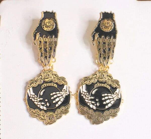 SOLD! 4898 Goth Bomb Scull Doomed Enamel Studs Earrings