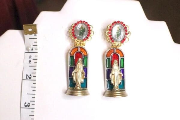 SOLD! 4908 3D Effect Virgin Mary Cathedral Sacred Heart Stunning Studs Earrings - Image 5