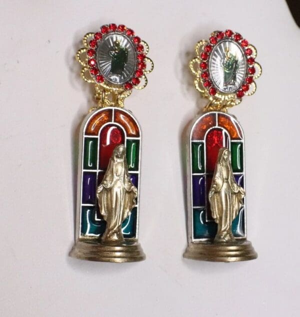 SOLD! 4908 3D Effect Virgin Mary Cathedral Sacred Heart Stunning Studs Earrings - Image 6