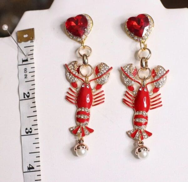 SOLD! 4909 Baroque Lobster Enamel Nautical Marine Ship Studs Earrings - Image 6
