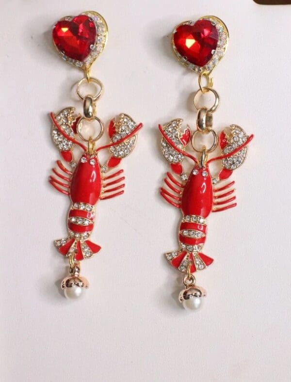 SOLD! 4909 Baroque Lobster Enamel Nautical Marine Ship Studs Earrings - Image 7