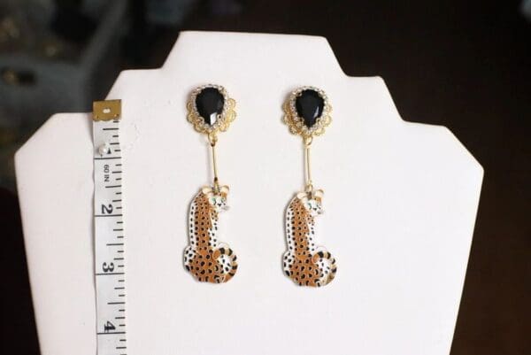 SOLD! 4911 Baroque Enamel Cheetah Leopard Studs Earrings - Image 3