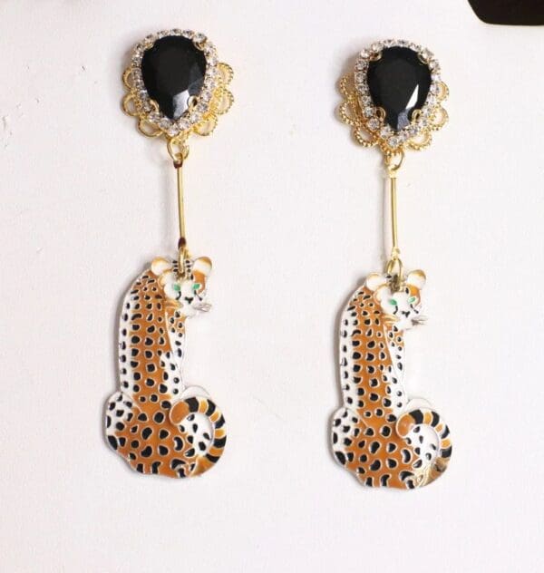 SOLD! 4911 Baroque Enamel Cheetah Leopard Studs Earrings - Image 4