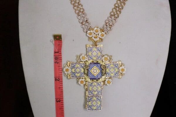 SOLD! 4918 Baroque Runway Sicilian Enamel Tile Huge Cross Necklace - Image 8