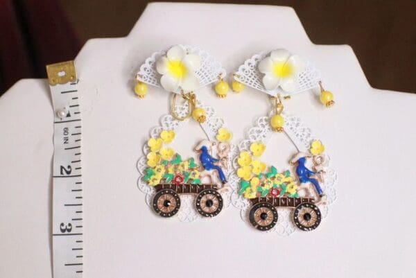 SOLD! 4937 Baroque Sicilian White Filigree Lemon Studs Earrings - Image 3