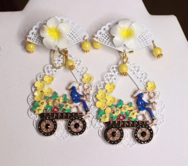 SOLD! 4937 Baroque Sicilian White Filigree Lemon Studs Earrings - Image 4