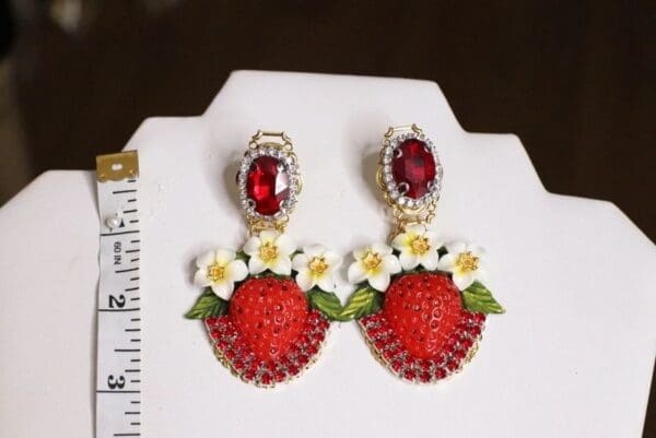 SOLD! 4963 Baroque Runway Strawberry Flower Blossom Studs Earrings - Image 3